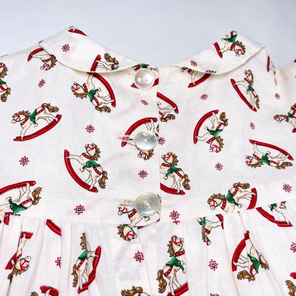 Vintage Winter Christmas Holiday Rocking Horse Long Sleeve Ruffle Dress 4 - 5 - Picture 4 of 7